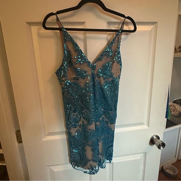 Free People Night Shimmers sequin mini dress aqua size 0 - Picture 3 of 5